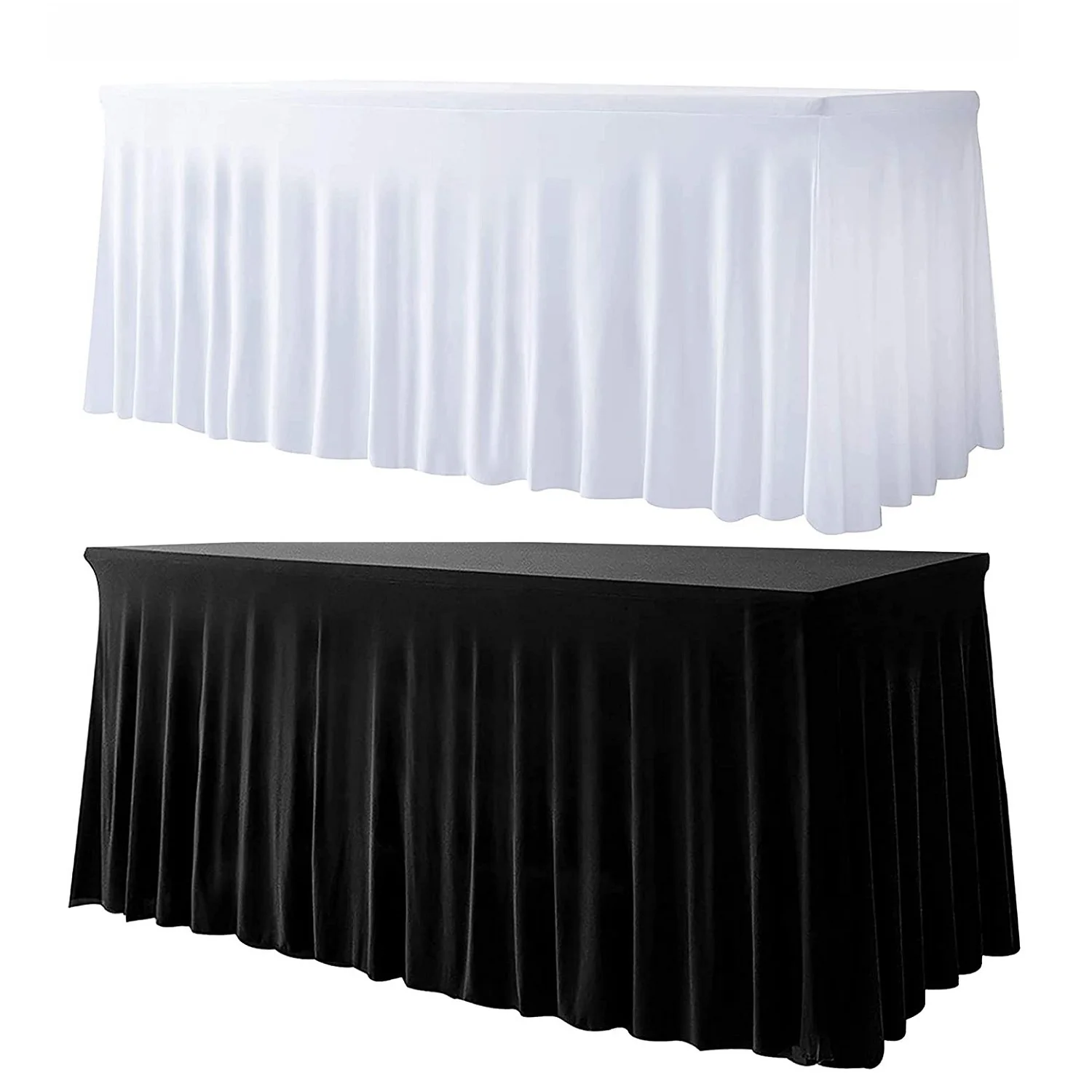 

Spandex Tafel Rokken 4FT 6FT 8FT Elastische Tafel Cover Voor Wedding Banquet Party Decor Wit Balck Kleur Stretch Tafelkleed