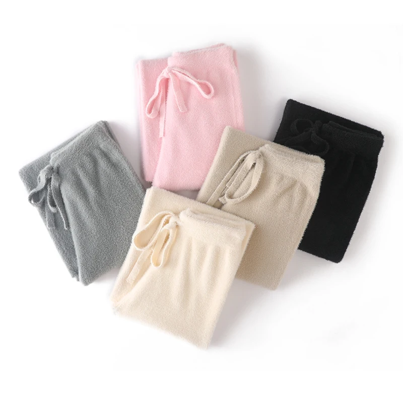 Женские широкие брюки из кашемира однотонные вязаные удобные мягкие длинные