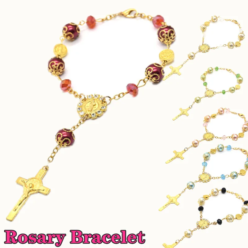 

Handmade 2 Styles Catholic Glass Pearl Prayer Beads Cross Unisex Rosary Bracelet Fashion Anniversary Gifts For Woman Man