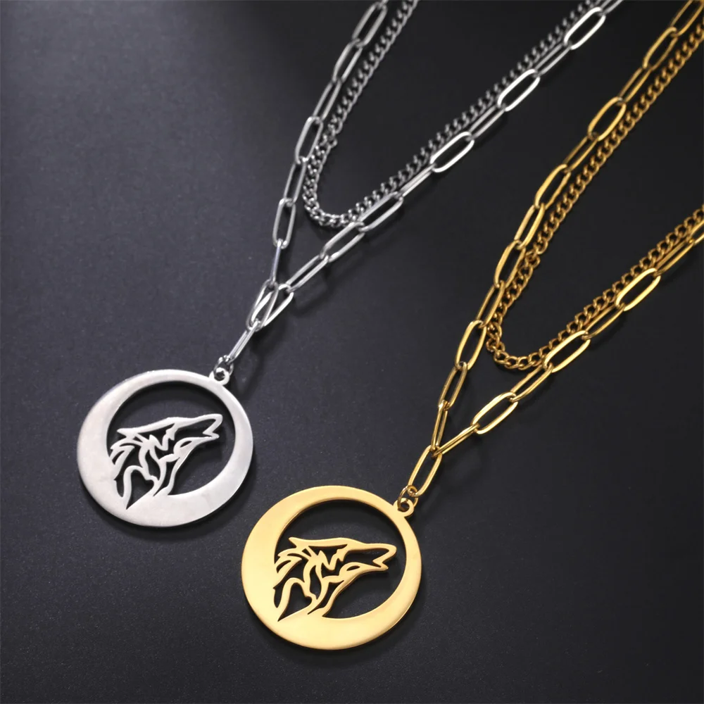 

Hip Hop Punk Witcher Animal Pendant Necklace Male Wizard Wolf Head Totem Exaggerated Tag Necklace Accessories Party Gift