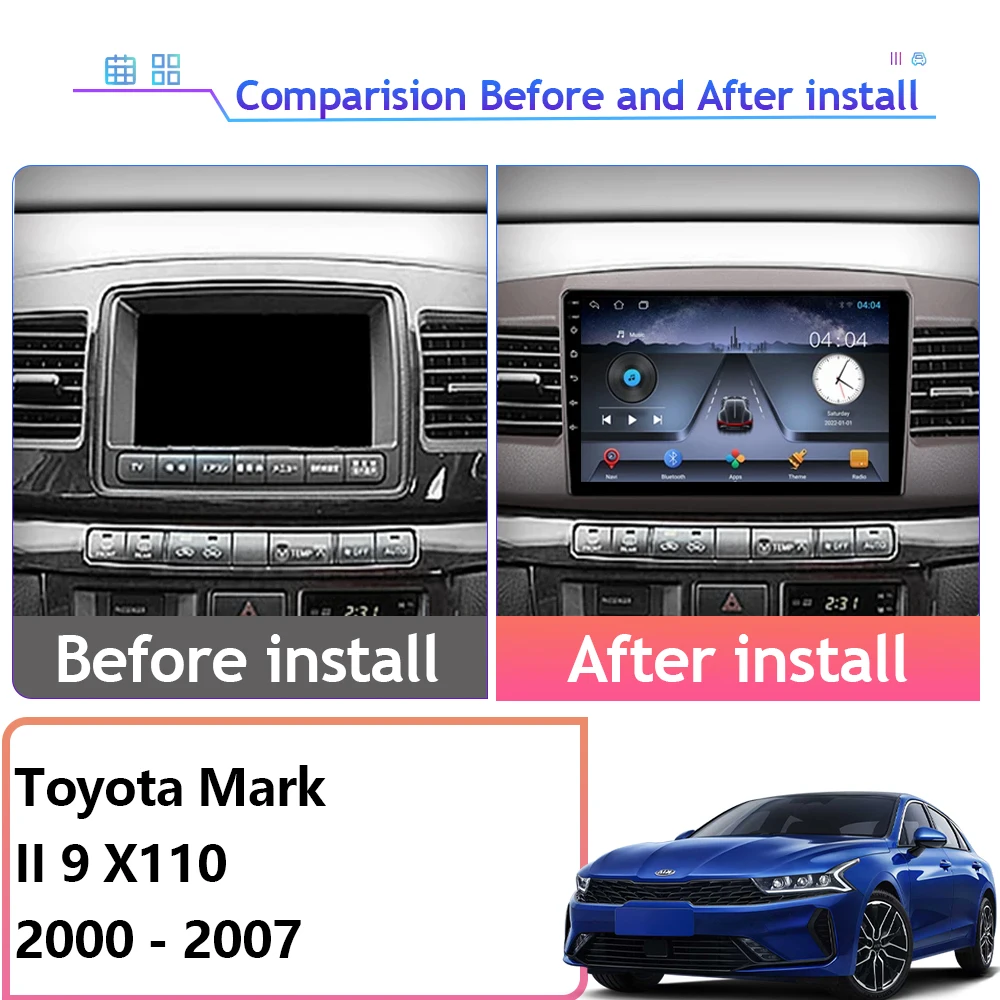 Автомагнитола для Toyota Mark II 9 X110 2000-2007 Android 13 с GPS-навигацией