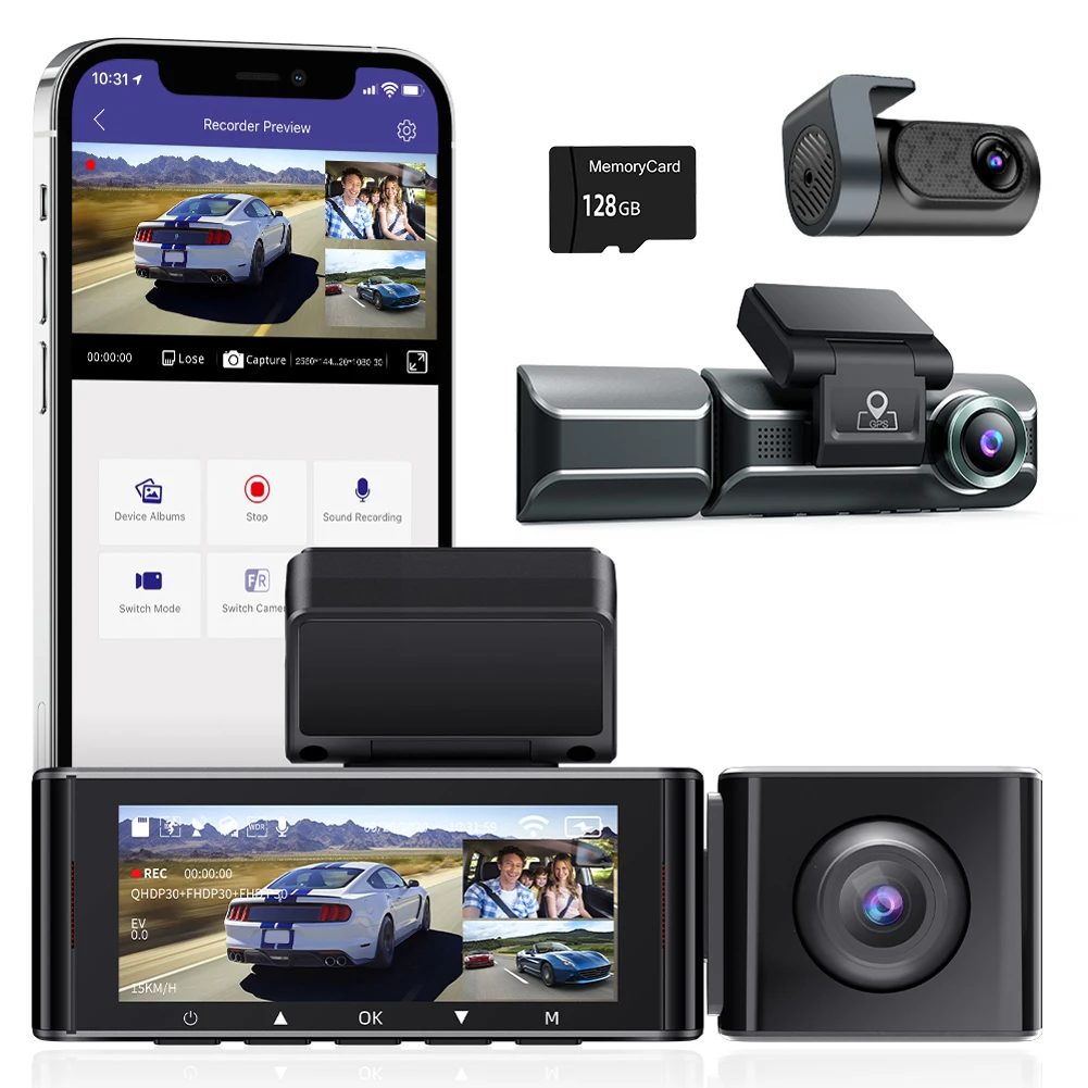 

AZDOME Car DVR M550 Pro Dash Cam 4K 5.8Ghz WiFi 3 Cameras Front/Cabin/Rear Cam GPS Night Vision 24h Parking Monitor