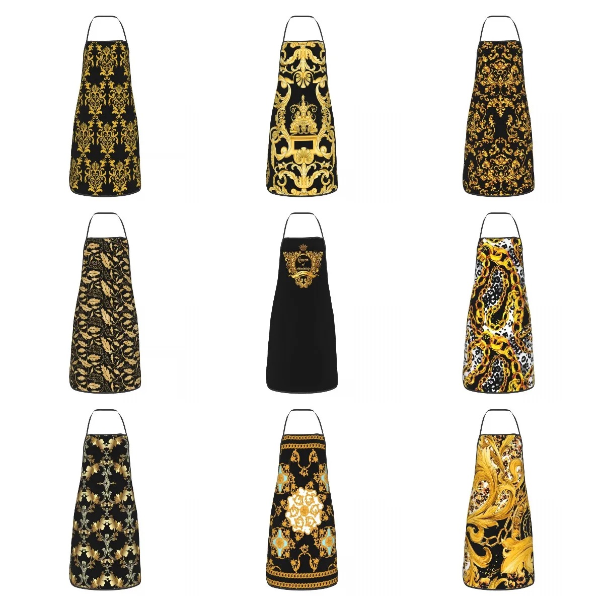 

Queen Of Absolutely Gold Floral Baroque Aprons for Women Men Adult Kitchen Chef Bib Tablier Cuisine Cooking Baking Gardening