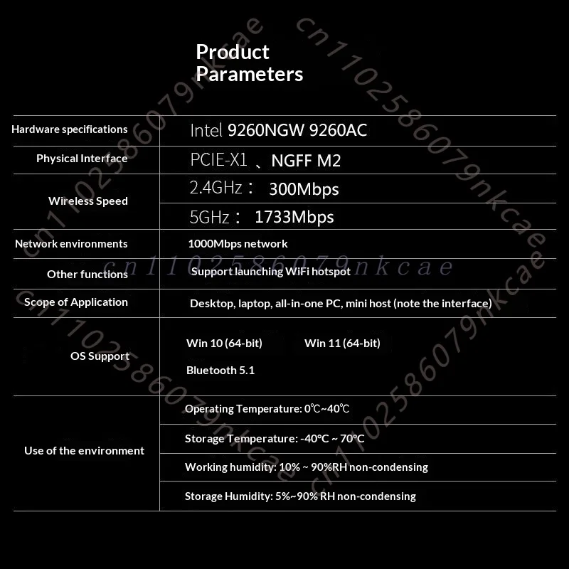 Фото Для Intel 7260 9260NGW двухдиапазонный Wi-Fi Bluetooth адаптер PCI-E x1 для настольных ПК, беспроводная сетевая карта 2.4G 5G 867 Мбит/с №4