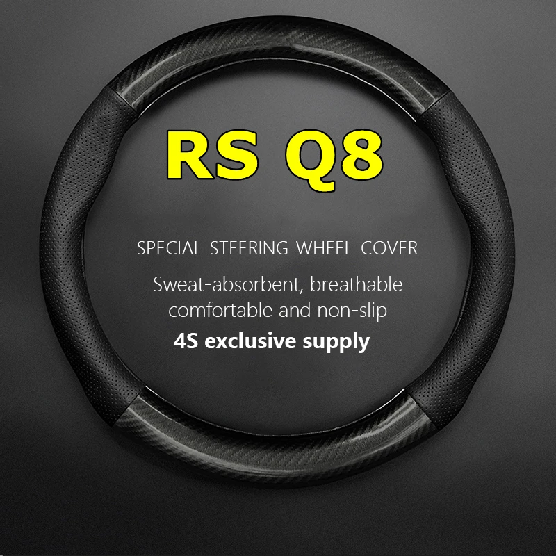 

Non-slip Case For Audi RS Q8 Steering Wheel Cover Genuine Leather Carbon Fiber Fit 4.0T 2021 2022