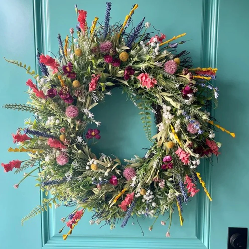 

Artificial Wreath Wildflower Wreath Colorful Rustic Home Decor Handmade Garland for Front Door Farmhouse Floral Wreath