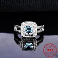 hoyon genuine sterling silver color 925 womens ring natural blue topaz white moissanite diamond gemstone anillos de jewelry ring