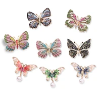 butterfly pearl lapel brooch for women colorful rhinestone badge fashion clothing decoration hijab pins jewelry for girlfriend