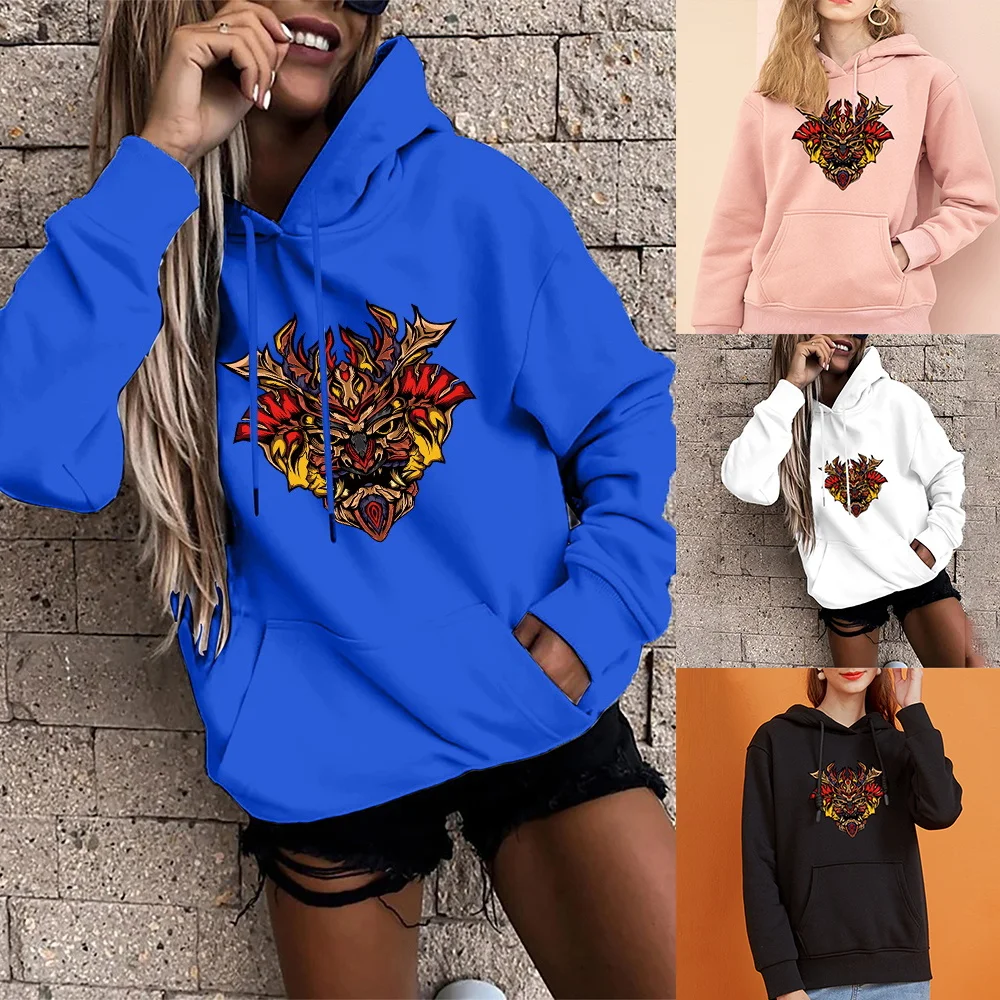 

Women's Hoodie Harajuku Long Sleeve Sports Pullover Top Funny Monster Print Ladies Fashion Oversized Pocket Hoodie Streetwear