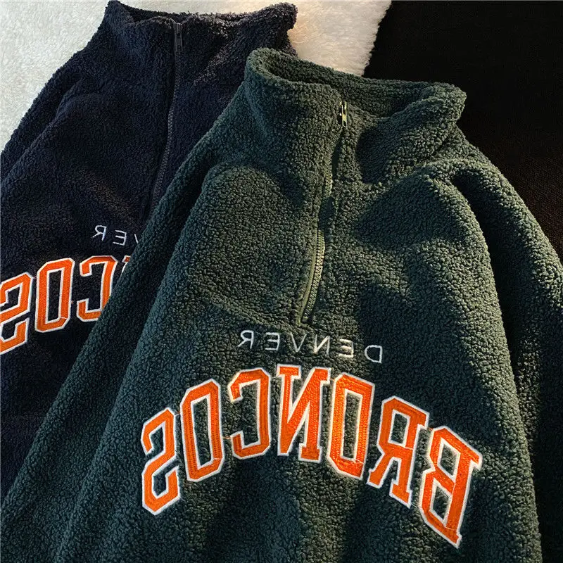 Женский флисовый свитер на молнии винтажный Свободный пуловер с высоким