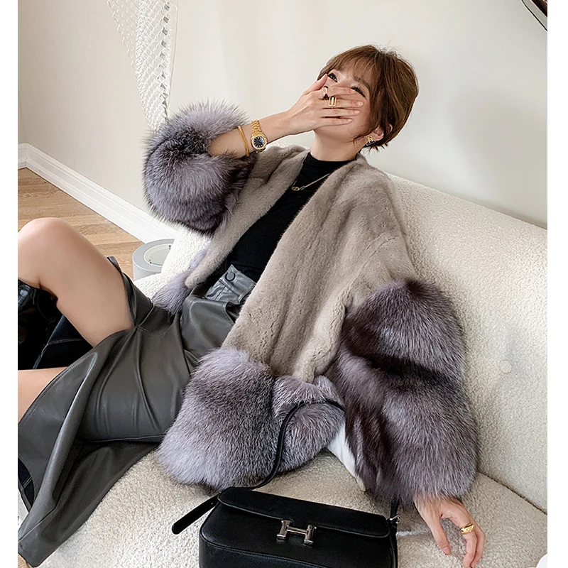 New 100% Natural Importe Mink Fur Coats 2022 Winer Fashion Warm Female Short Real Mink Fur Coat Real Fox Fur Jacket Women