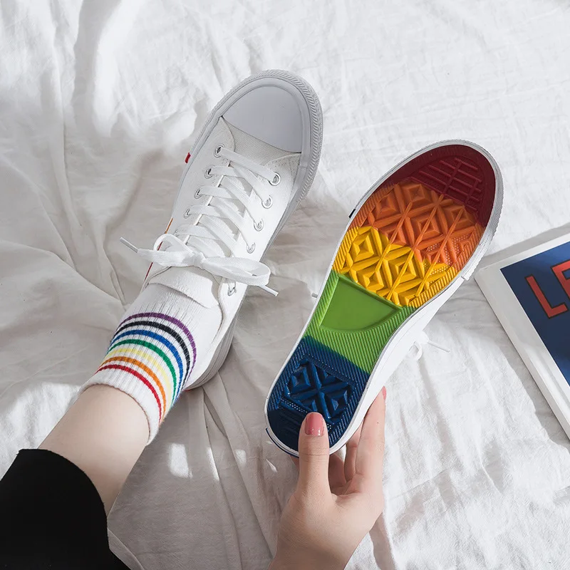 New Rainbow Retro Canvas Shoes 2023 Vulcanized Shoes Woman Sneakers Women's Fashion Flat Fashion Comfortable Shoes Women