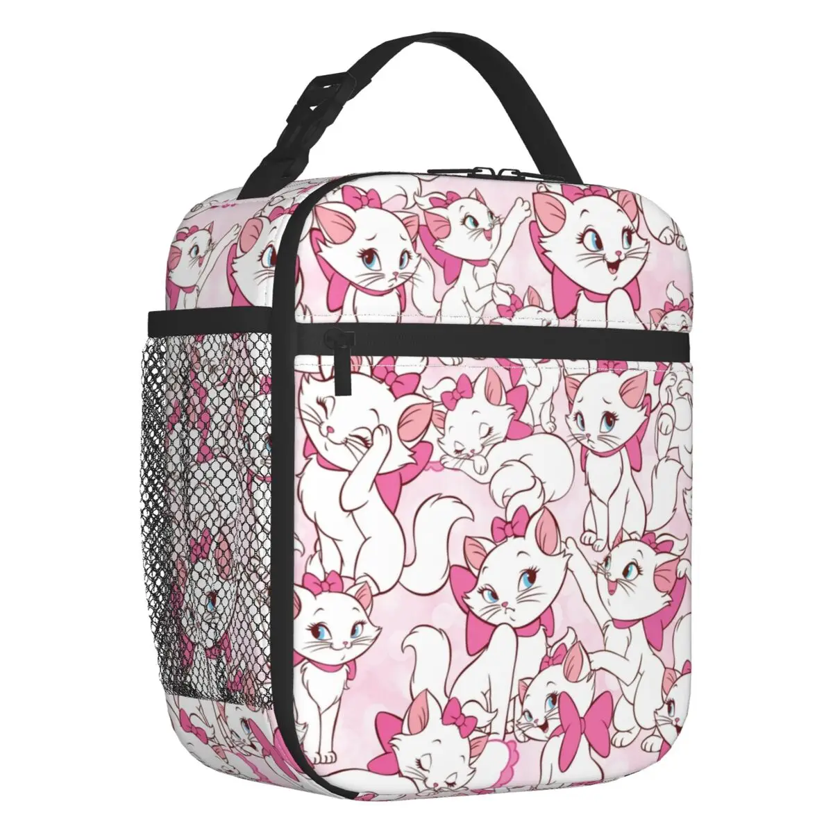 

Marie Cat On Pink Thermal Insulated Lunch Bag Women Cartoon Portable Lunch Container for Outdoor Picnic Storage Food Box