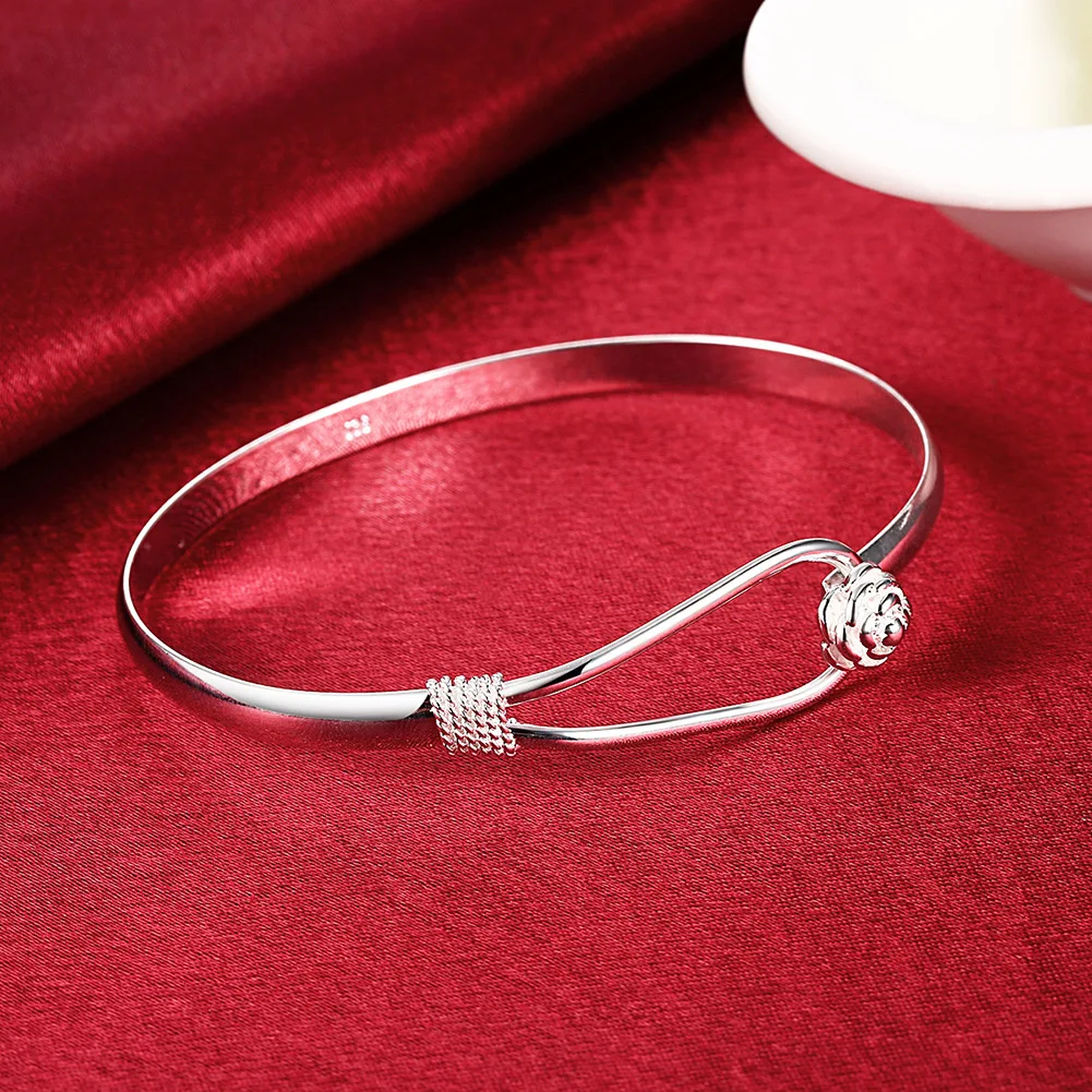 

925 Sterling Silver Flower Bangle Bracelets For Women Fashion Luxury Designer Jewelry Accessories Offers With Free Shipping