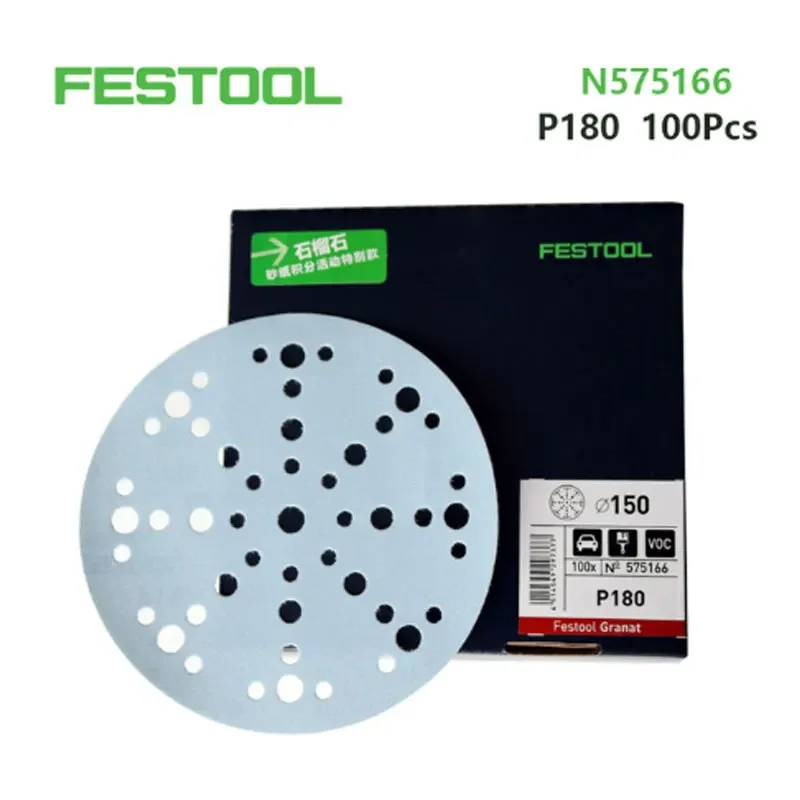 FESTOOL шлифовальные диски, шлифовальный диск синего граната, 6 дюймов, 48 отверстий, круглый абразивный автомобильный плотник, зернистость 80-500, сетка 80-500 (art.: 3920d100bface) - 3920d100bface