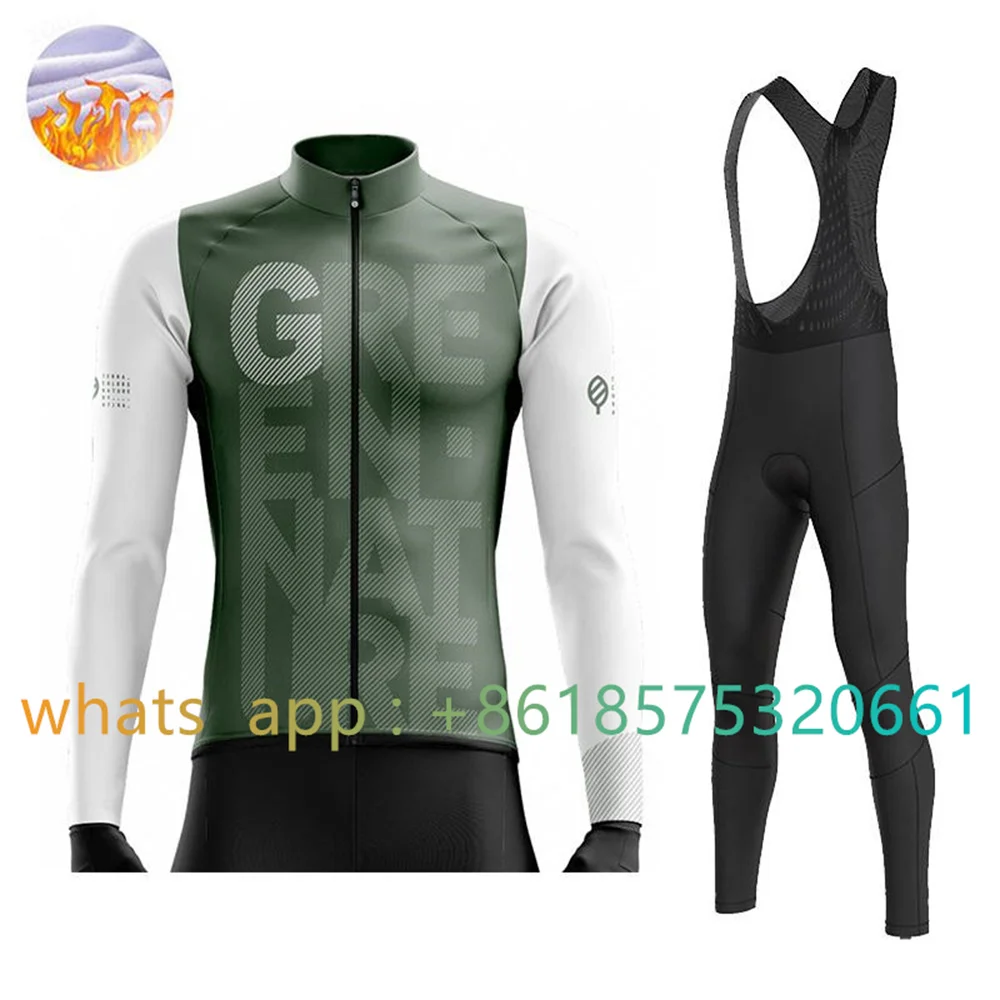 

Mens Winter Thermal Fleece Cycling Jersey Set Mtb Bike Jacket Suit Long Coat Bib Pants Outfit Bicycle Clothing Ropa Ciclismo