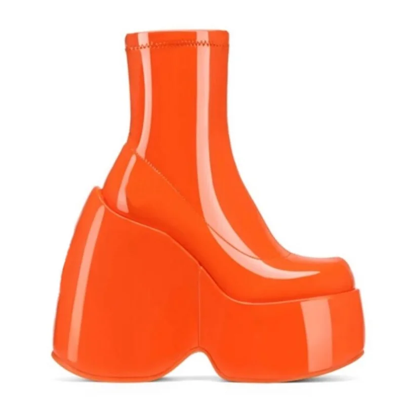Thick Platform Designer High Heel Ankle Boots Elastic Shoes Woman Casual Street Shoe Mujer Long Booties Shoe for Women