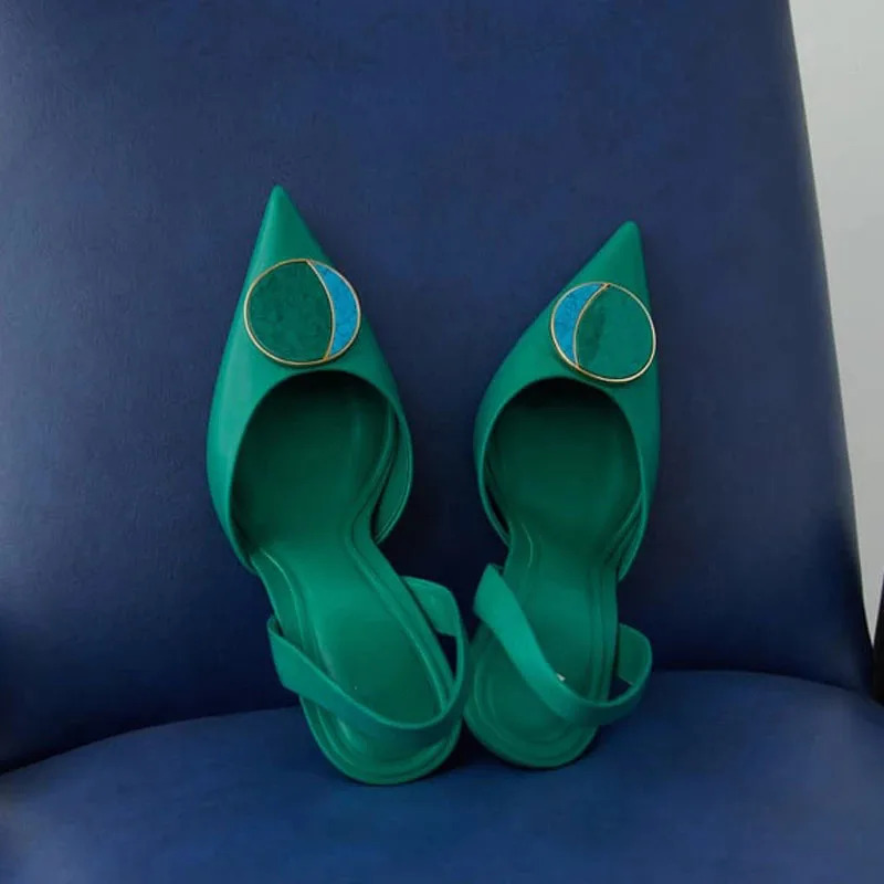 TRAF Green Rhinestone High Heels Women 2022 Slingback Pointe Heels Shoes Woman Pumps Elegant Office Lady Shoes Female Muller