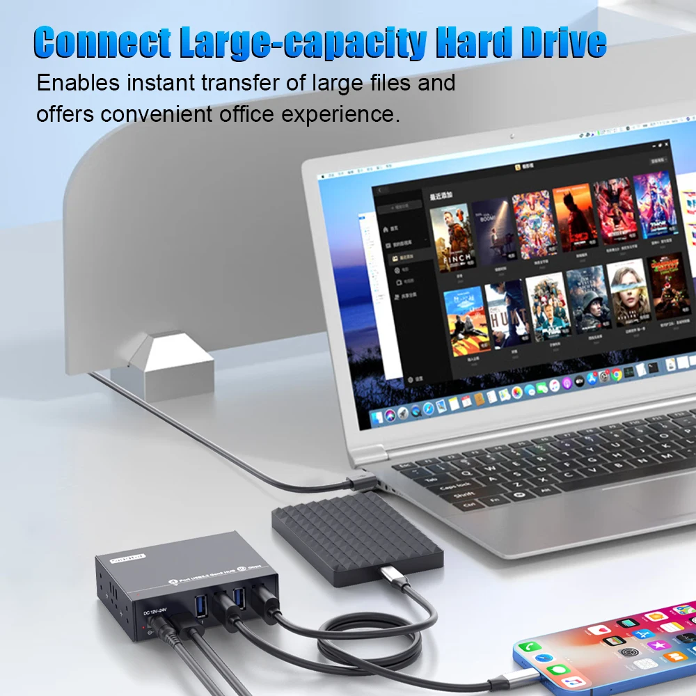 Фото A-4U32M1 4-портовый USB 3.0 хаб 10 Гбит/с для зарядки телефонов, портативные зарядные станции, USB-разветвитель №5
