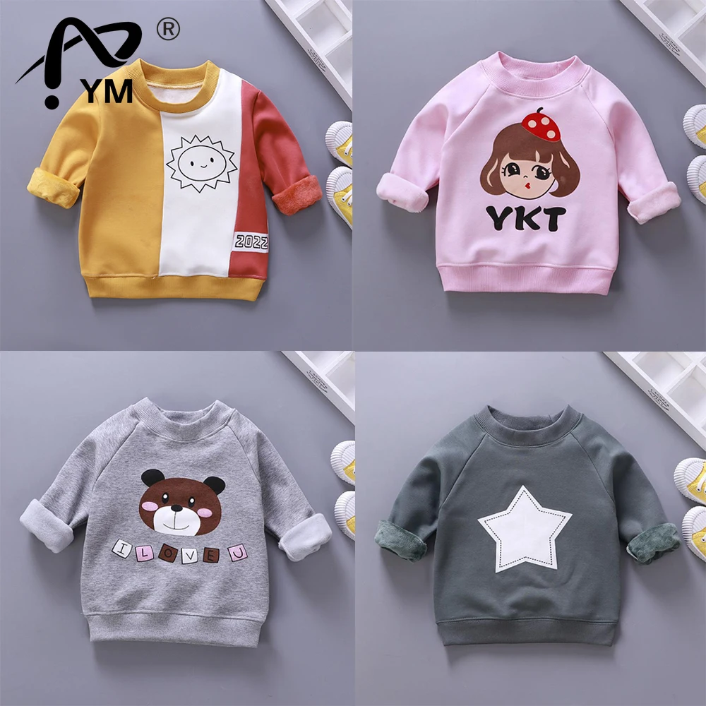 

New 1-7 Years Children Sweatershirt Winter Plus Velvet Clothes Girls Cartoon Warm Tops Pullover Autumn Coat For Boys Kid Outwear