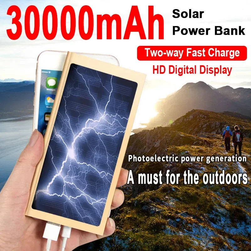 

Portable 30000mAh Solar Panel Power Bank Large Capacity Mobile Phone Charger Outdoor Travel External Battery for IPhone