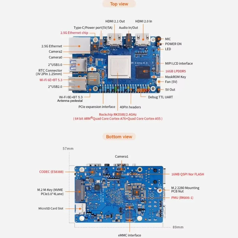 Фото Одноплатный компьютер Orange Pi 5 Ultra 16 ГБ с модулем EMMC 256 ГБ, процессор RK3588, для интеллектуальных вычислительных приложений №5