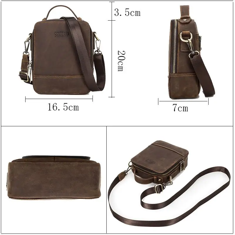 New Retro Crazy Horse Leather Men Shoulder Bag Waterproof Wear-resistant Messenger Bags High Capacity IPad Phone Bag