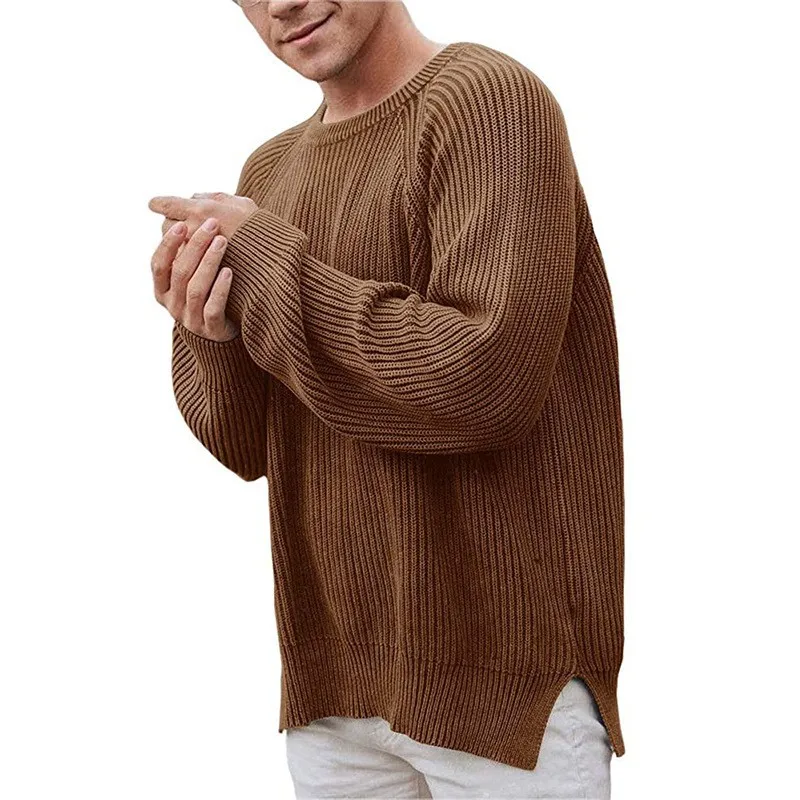 2022 Autumn and Winter New European and American Fashion Loose Solid Color Round Neck Long Sleeve Pullover Knitted Sweater Men