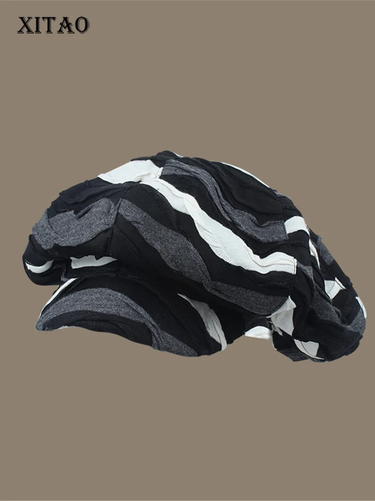 

XITAO Hit Color Berets Fashion Patchwork Small Fresh Vintage 2022 Summer Minority Elegant Patchwork Casual Style Berets WMD6781