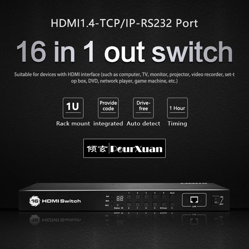 Коммутатор HDMI 16 в 1 переключатель с таймером 4K портов подключение к телевизору