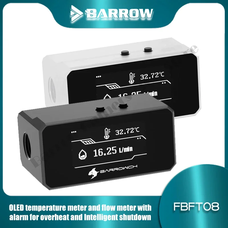 Фото BARROWCH FBFT08, водяной термометр с цифровым дисплеем OLED, регулируемый интеллектуальный мониторинг сигнализации, расходомер жидкости на заказ №1