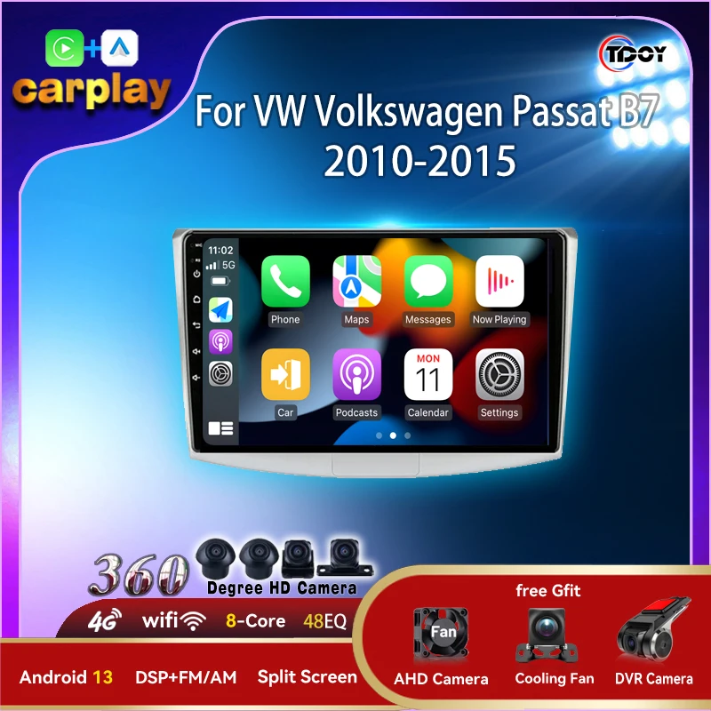 2Din Android Carplay Auto беспроводной для Audi VW Volkswagen Passat B7 2010-2015 усилитель автомобильный