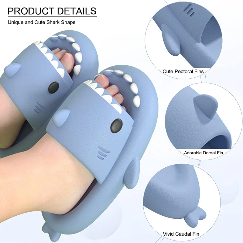 Cute Shark Slippers 4CM Platform Women Men Indoor Bathroom Slides Couples Summer Shoes Soft EVA Female Male Beach Flip Flops