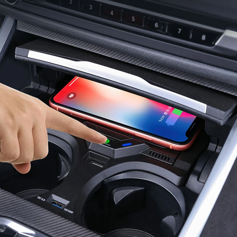

15 Вт автомобильное беспроводное зарядное устройство QI, зарядное устройство для телефона, панель для быстрой зарядки для BMW G20 G21 G22 G28 3 4 серии 2019 2020 2021 2022