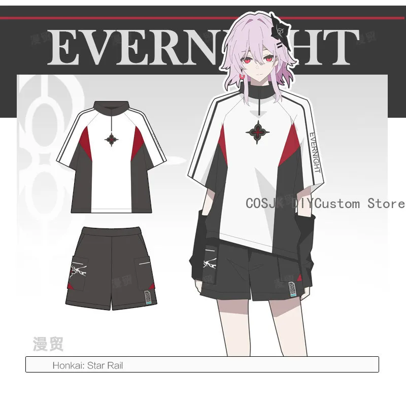 Фото Футболка и шорты для косплея по Honkai: Star Rail в стиле Game Evernight 2026, аниме-тематика, летняя студенческая коллекция, повседневная одежда №2