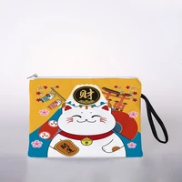 new fashion zhaocai cat printing zipper cosmetic bag coin purse womens cosmetic bag heat transfer portable cosmetic bag