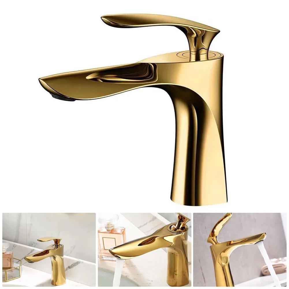 

1*Faucet Gold Brass Wash Basin Faucet Sink Faucet Cold And Hot Water Faucet Single Handle For Kitchen Bathroom Family Hotel✅