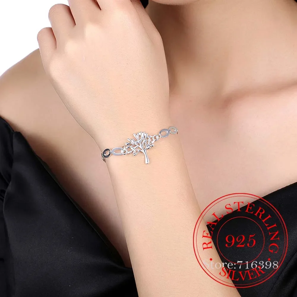 100% стерлингового серебра 925 пробы цепочки Древо жизни браслет на щиколотке и для