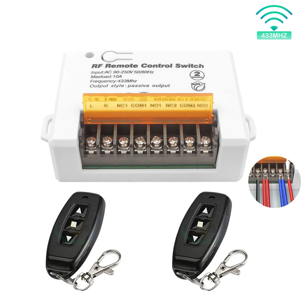 

RF 433Mhz Remote Control Switch for Light Universal Garage Gate Remote Control AC 85V 220V 110V 220V 2CH Big Relay Receiver