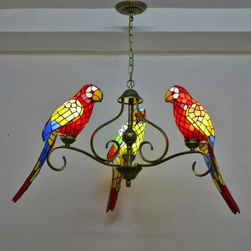 AOSONG Люстра Тиффани в виде попугая винтажном стиле креативный цветной стеклянный