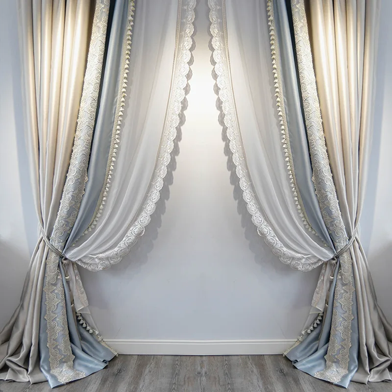 

French Wedding Room Silk Cotton Imitation Silk High-precision High-end Curtain Embroidery Living Room Bedroom Blackout Curtain