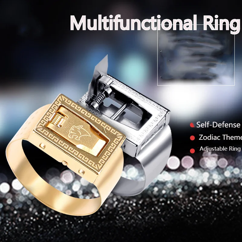 

Zodiac Themes Self-Defense Ring Stainless Steel Adjustable Ring Knife Hidden Blade Personalized Anti-Wolf Artifact Outdoor Tool