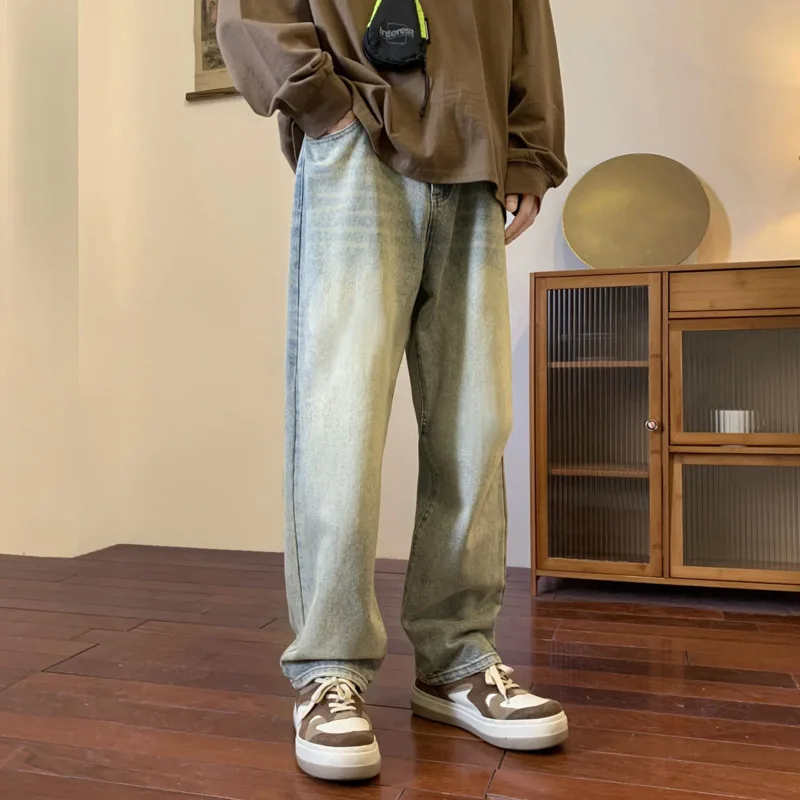 Baggy Jeans Men's Fashion Retro Casual Wide Leg Jeans Men Streetwear Hip Hop Loose Straight Denim Pants Mens Trousers M-2XL
