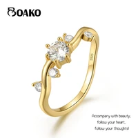 boako s925 sterling silver twisted line zircon gold ring for women crystal snowflake rings wedding jewelry anillos plata bague