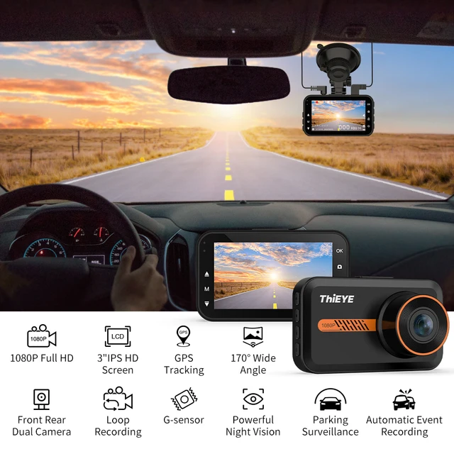 ThiEYE 1080P Dash Cam HD Car Video Recorder 3.0 Inch Support Rear Cam GPS Car Camera Car DVR 24H Parking Auto Recorder 6