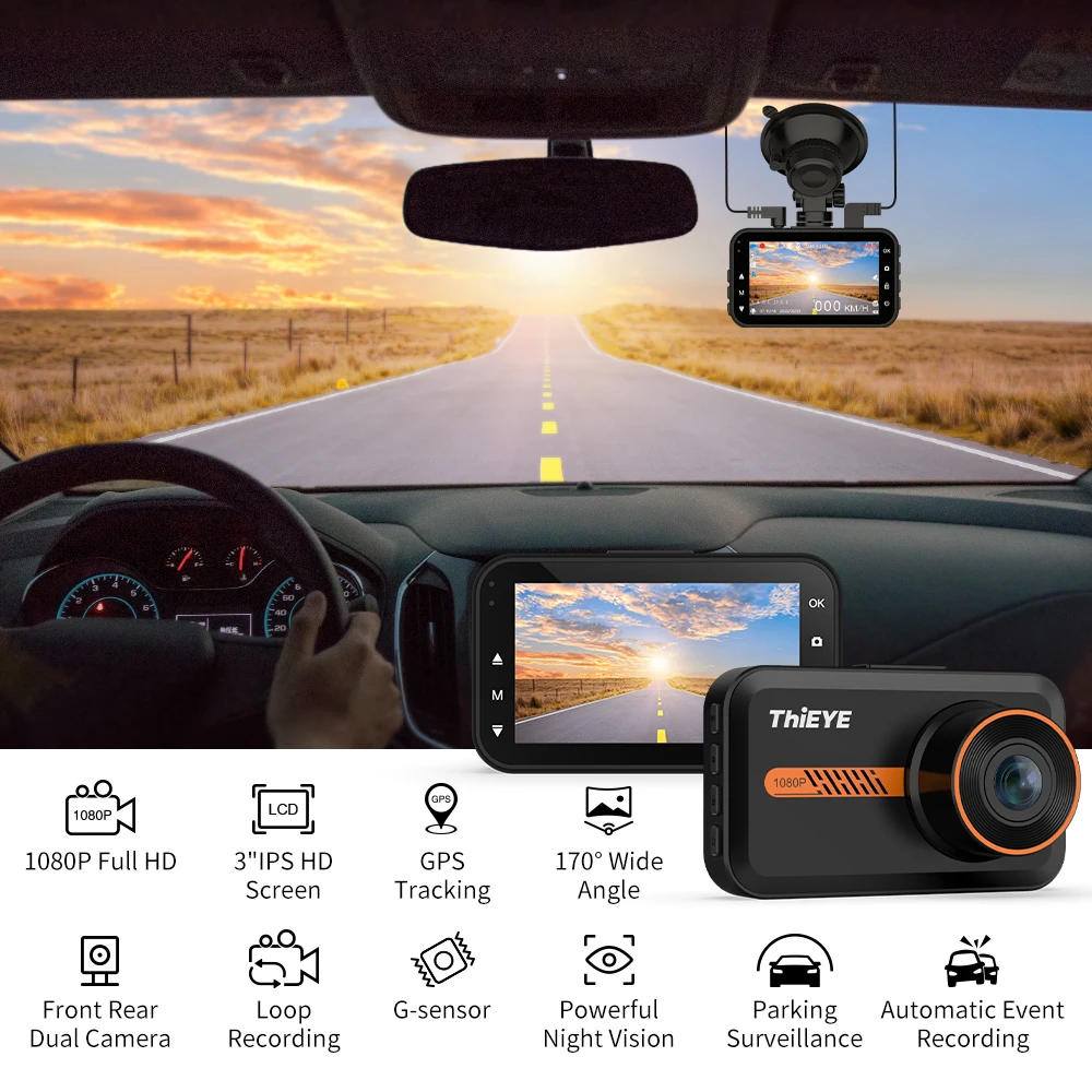 ThiEYE Dash Cam HD car video recorder GPS Автомобильный видеорегистратор 1080P с поддержкой задней