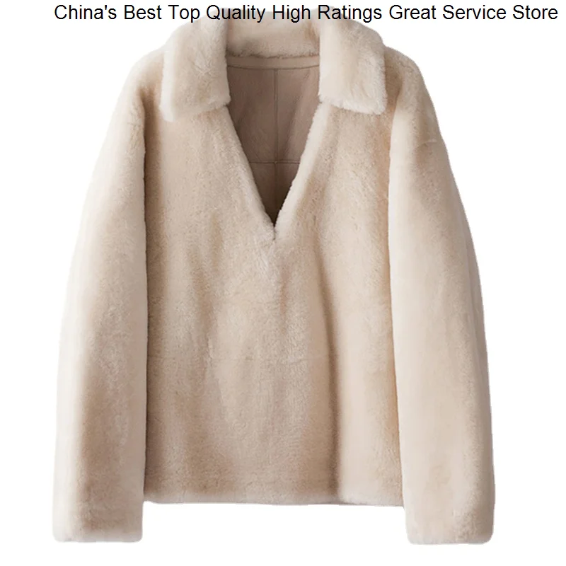 

Женское зимнее пальто из овчины Hwitex, пуловер из мериноса, Минималистичная Повседневная Верхняя одежда большого размера из натурального ове...