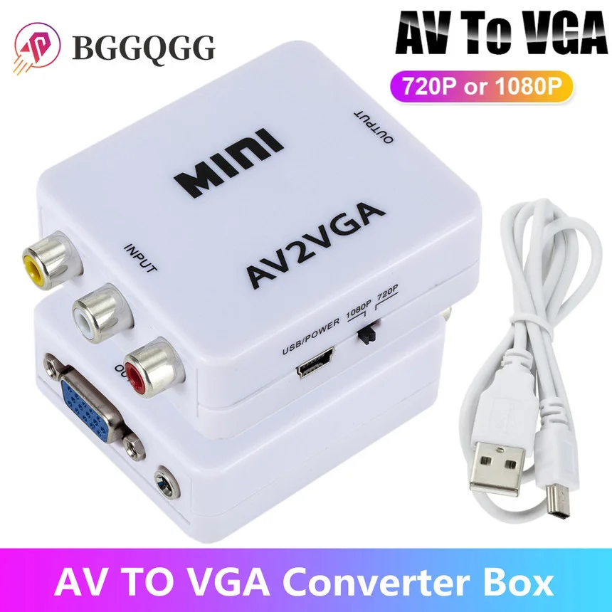 

AV RCA CVBS к VGA видео преобразователь RCA к VGA адаптер с 3,5 мм аудио портом для ТВ приставки ПК монитора 1080P HD TV мини конвертер
