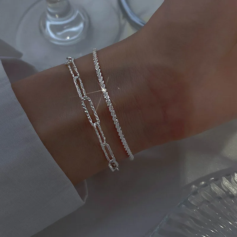 

Серебряный женский браслет Evimi со вспышкой холодный ветер складной двухслойный браслет с супер вспышкой I-образный Звездный браслет