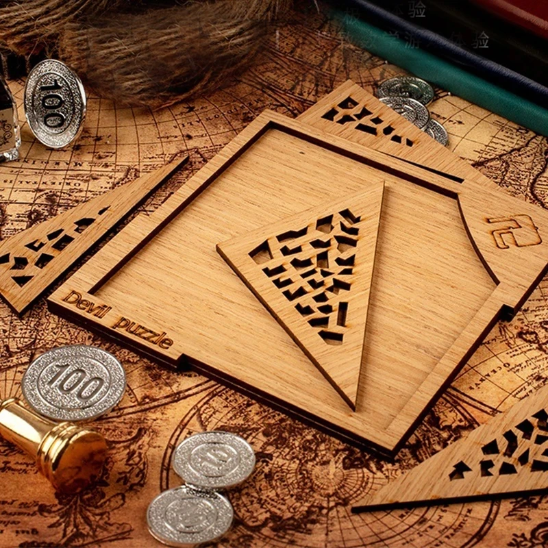 

Devil Triangle Wooden Puzzle Toys Brain Tease Jigsaw Puzzle Toys Board Games High Difficulty Tangram Toy For Adults Gift